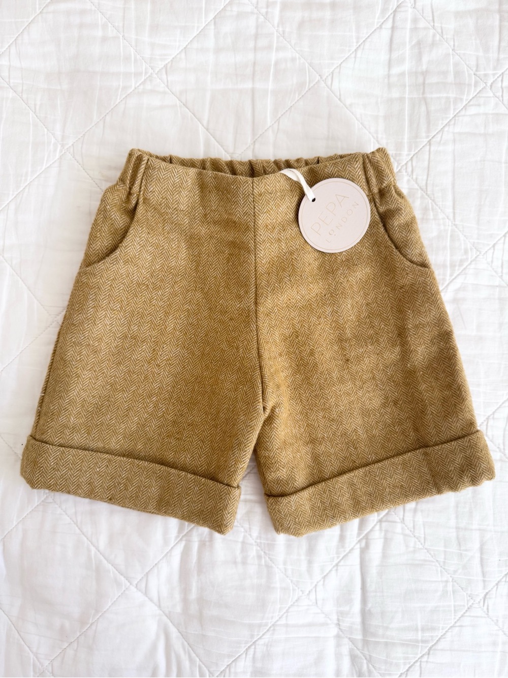 Pepa London - Boys Mustard Herringbone Wool Shorts, Size 3Y